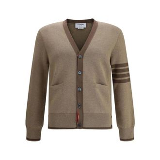 Thom Browne Cardigans, male, Brown, Size: XL Ribbed V-Neck Cardigan with Pockets