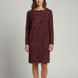 Versace Versus Versace Burgundy Leopard Print Crepe Shift Dress