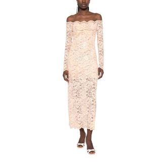 Paco Rabanne Maxi Dresses, female, Pink, Size: 2XS Scalloped Stretch-Lace Sequined Maxi Dress