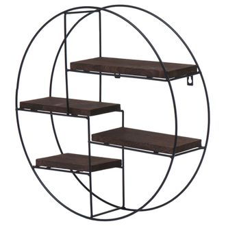 Hhg Estante De Pared Hhg 612, Estante Colgante Estante Flotante, 4 Estantes Metal Madera Maciza Industrial 45x45x11cm, Marr&oacute;n Oscuro
