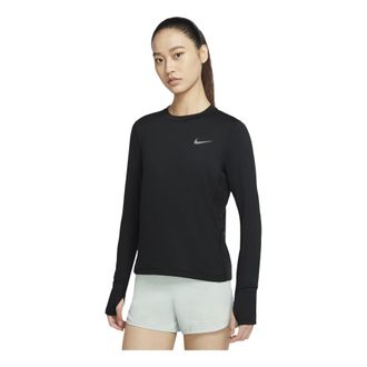 Nike (WMNS) Nike Sports Running Round Neck Solid Color Long Sleeves Black T-Shirt CU3278-010