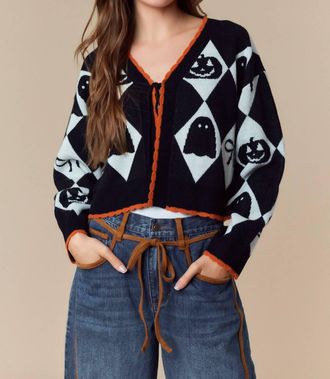 Peach Love California Argile Ghost Pattern Cardigan In Black