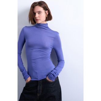 Topshop Funnel Neck Long Sleeve Top in Purple at Nordstrom, Size X-Small