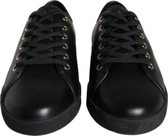 Dolce & Gabbana Black Gold Leather Classic Sneakers Womens Shoes