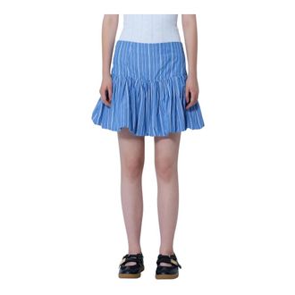 Ganni Falda Corta de Algod&oacute;n a Rayas - Skirts - Mujer - Azul - 2XS