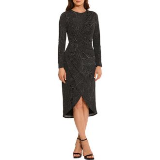 Maggy London Abstract Print Long Sleeve Midi Dress in Black/soft White at Nordstrom, Size 4