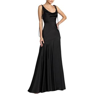 Mac Duggal Womens Charmeuse Cowl Gown with Bow Straps in Black at Nordstrom, Size 12