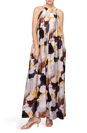 Melloday High Neck Maxi Dress in Saffron Multi at Nordstrom Rack, Size Medium