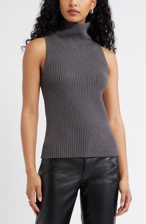 Open Edit Sleeveless Funnel Neck Sweater in Grey Medium Charcoal Heather at Nordstrom, Size Xx-Small