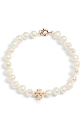 Tory Burch Kira Cultured Pearl Bracelet in Tory Gold /Pearl at Nordstrom