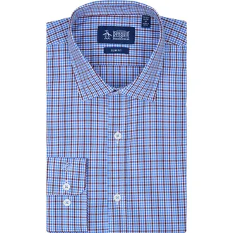 Original Penguin Slim Fit Breezy Check Dress Shirt in Plum Berry at Nordstrom Rack, Size 17 - 34/35