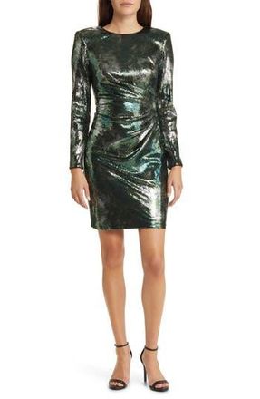 Vince Camuto Ruched Sequin Long Sleeve Body-Con Dress in Olive at Nordstrom Rack, Size 6
