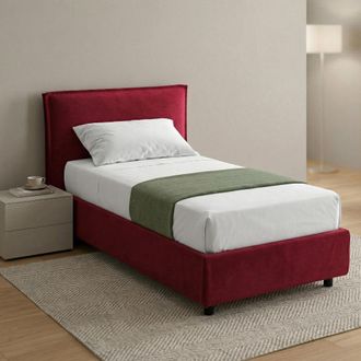 Dmora Cama Individual Bruino, Desenfundable, Con Almacenaje, Hecho En Italia, Colch&oacute;n 80x200 Cm, Rojo