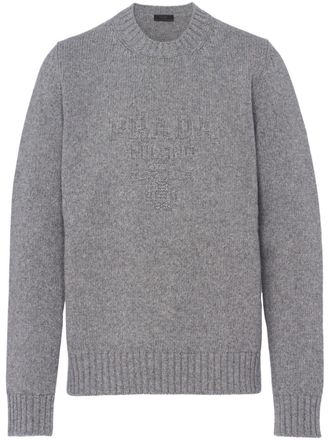 Prada logo-embroidered jumper - men - Cashmere - 52 - Grey