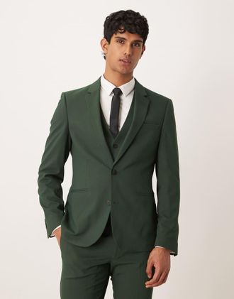 Asos Giacca da abito skinny verde scuro