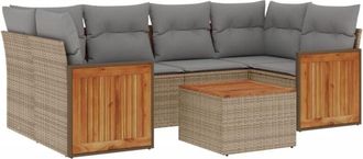 vidaXL Vidaxl - Set Sof&aacute;s De Jard&iacute;n 7 Piezas Y Cojines Rat&aacute;n Sint&eacute;tico Beige