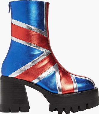 Jeffrey Campbell Womens Viva-4-Ever Platform Spice Girls Union Jack Bootie In Blue/ Red