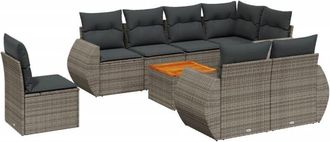 vidaXL Set De Muebles De Jard&iacute;n 9 Pzas Y Cojines Rat&aacute;n Sint&eacute;tico Gris Vidaxl