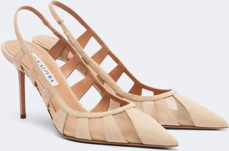 Aquazzura Screen suede and mesh slingback pumps
