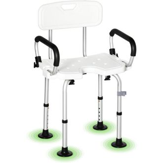 OEM Silla De Ducha, Taburete De Ducha Regulable En Altura Con Respaldo Y Reposabrazos Plegables, Asiento En Forma De U, Patas Antideslizantes Con Ventosas