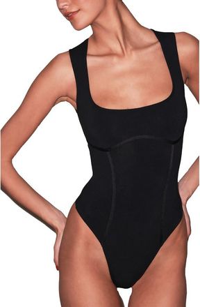 Fleur du Mal Organic Cotton Tank Bodysuit in Black at Nordstrom, Size X-Large