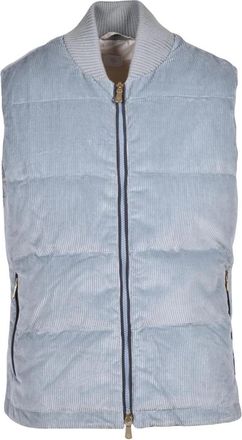 Eleventy Gilet in Velours - Dames - Bodywarmers - Blauw - S - Katoen - Jassen