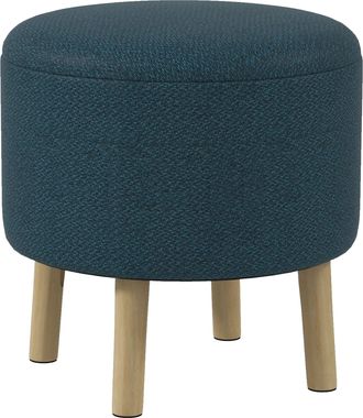 HOMCOM Storage Ottoman - Round Stool Chair With Cushioned Top - Brown - Blue | TJ Hughes