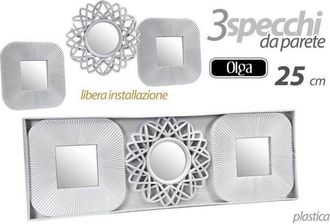 Trade Shop Trade Shop - Set 3 Specchi Parete Decorativi Quadri Libera Installazione 25cm Plastica 813030