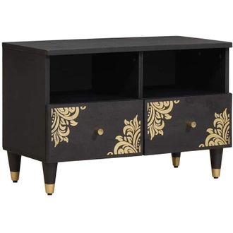 vidaXL TV Cabinet with Drawer Black 70 x 33 x 46 cm Solid Mango Wood vidaXL