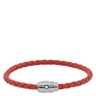 Montblanc Meisterstuck Steel & Cayenne Leather Bracelet, Size 60