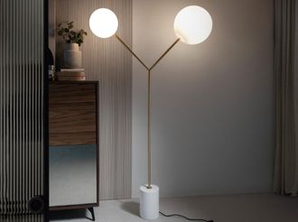 Angel Cerd&aacute; L&aacute;mpara de pie de cristal, acero dorado y m&aacute;rmol porcel&aacute;nico