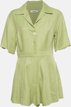 Sandro Green Linen Blend Short Sleeves Playsuit