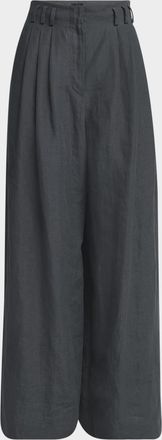 Giorgio Armani Pleated Wide-Leg Linen Trousers