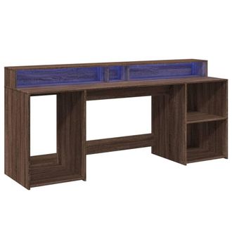 Berkfield Home Soft Desk with LED Lights Brown Oak 200x55x91 cm Engineered Wood | Size: 200 x 55 x 91 cm