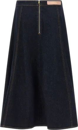 Alberta Ferretti Denim A-Line Maxi Skirt - Dark Blue