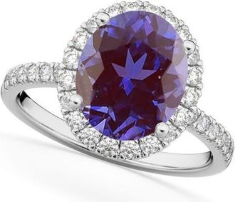 Allurez Oval Cut Halo Lab Alexandrite & Diamond Engagement Ring 14K in 2.91Ct/white Gold at Nordstrom, Size 7.5
