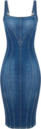 Elisabetta Franchi Kleedjes, Dames, Blauw, 2Xl, Katoen, Jurk met vierkante halslijn en panelen