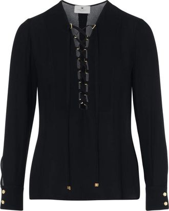 Elisabetta Franchi Camicia EF Nera Blouse - Dames - Blouses - Zwart - L - Polyester - Overhemden