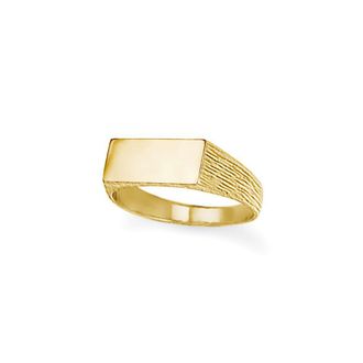 Jewelco London 9ct Gold Engravable Barked Initial Blank Plate Signet Ring | Size: j