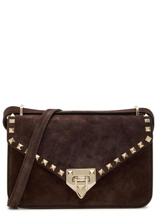 Valentino Rockstud Small Suede Shoulder bag - Brown - One Size