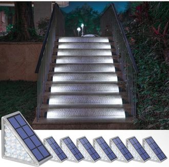 OEM Juego De 8 Luces Solares Para Escaleras, Pelda&ntilde;os, Patio, Entrada De Veh&iacute;culos, Porche, Puerta Principal, Acera - Blanco Fr&iacute;o