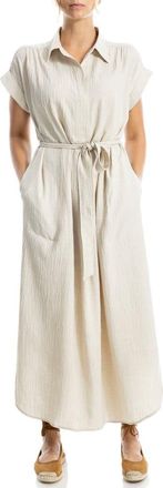 Max Studio Textured Short Sleeve Maxi Shirtdress in Heather Oatmeal at Nordstrom Rack, Size X-Small