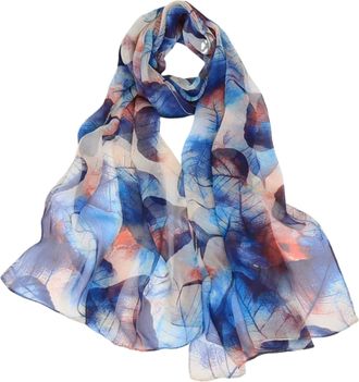 Generic Scarfs for Women Chiffon Scarf Lightweight Plum Blossom Leaf Pattern for Beach Daily Party Banquet (Leaf Blue)
