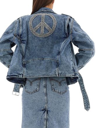 Moschino Peace Symbol Cotton Biker Jacket - Blue