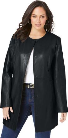 Jessica London Three-Quarter Leather Jacket in Black at Nordstrom, Size 30