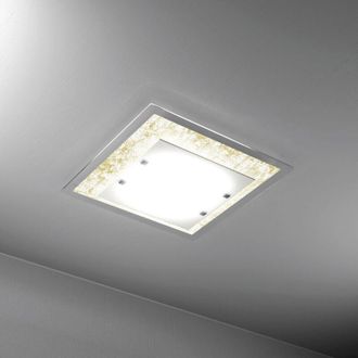 Top-Light Top-light - Plafoniera Moderna Tray Metallo Bianco Vetro Foglia Oro 2 Luci E27
