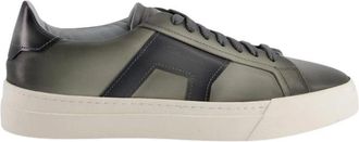 Santoni Logo Almond-Toe Low-Top Sneakers - Heren - Sneakers - Groen - 45 EU - Leer - Schoenen