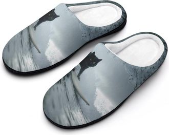Generic Surfing Black Cat Mens Slippers Comfortable And Non-slip Cotton Slipper Shoe for House