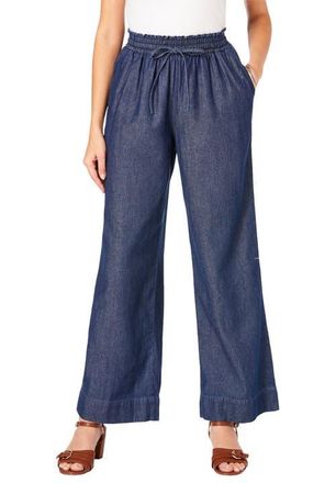 Roaman's Plus Size Pull On Wide Leg Chambray Pant in Medium Wash at Nordstrom, Size 32