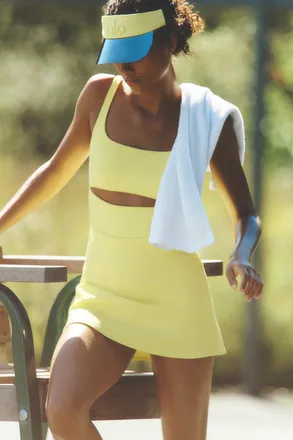 Alo | Slice Tennis Dressshine in Sun Yellow, Size: Medium